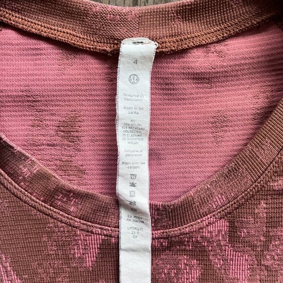 Lululemon Swiftly Tech 2.0 LS Top Size 4 Brown Pink Camo Race Length Athletic - Picture 3 of 7